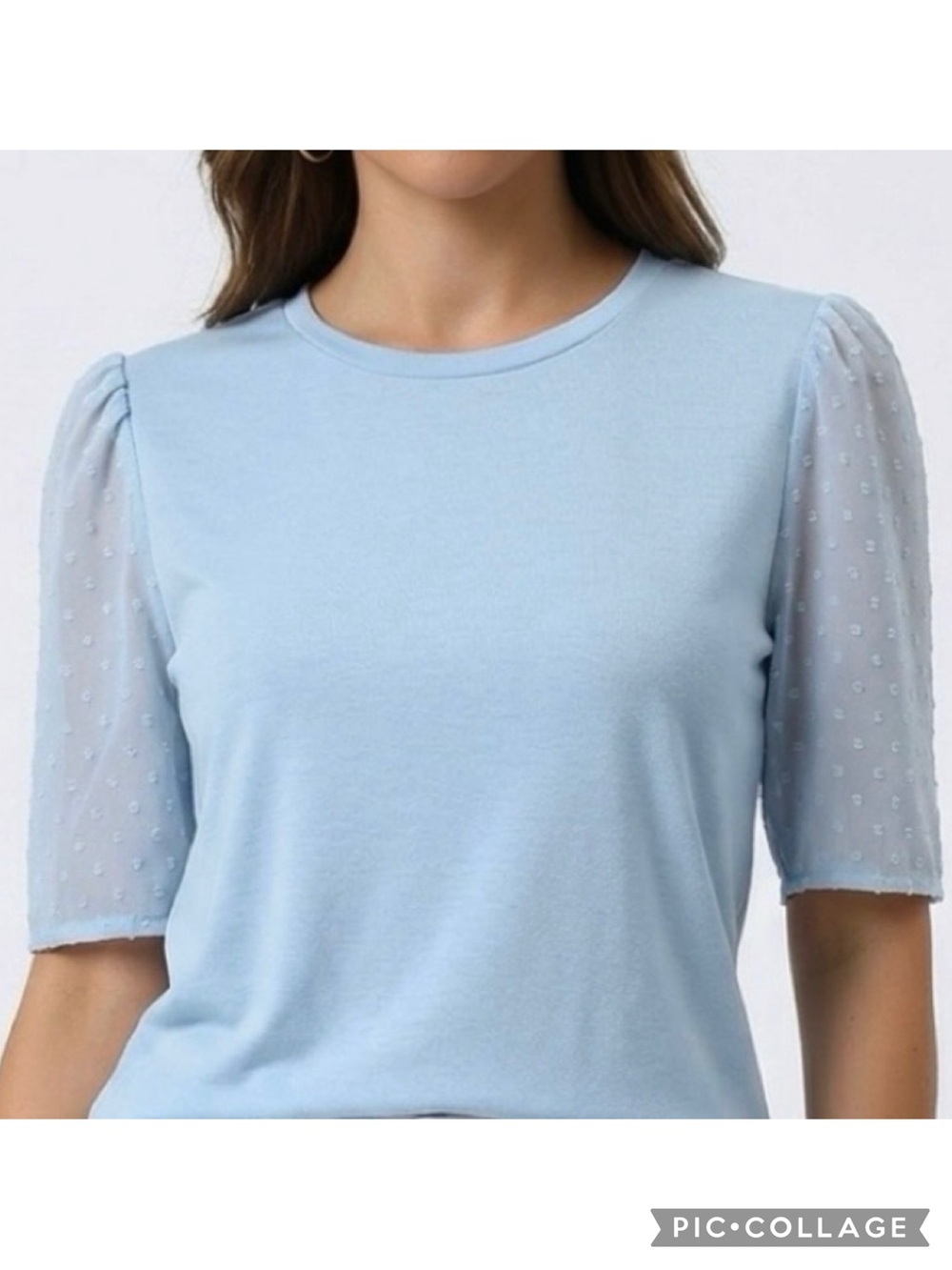 Shein Blue Puff Sleeve Swiss Dot Knit 
 S Feminine Soft Girl